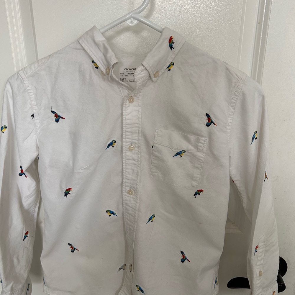 Boys White button down Shirt with Parrots
